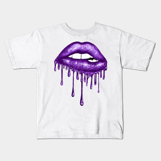 Dripping Deep Purple Lips Kids T-Shirt by Chromatic Fusion Studio